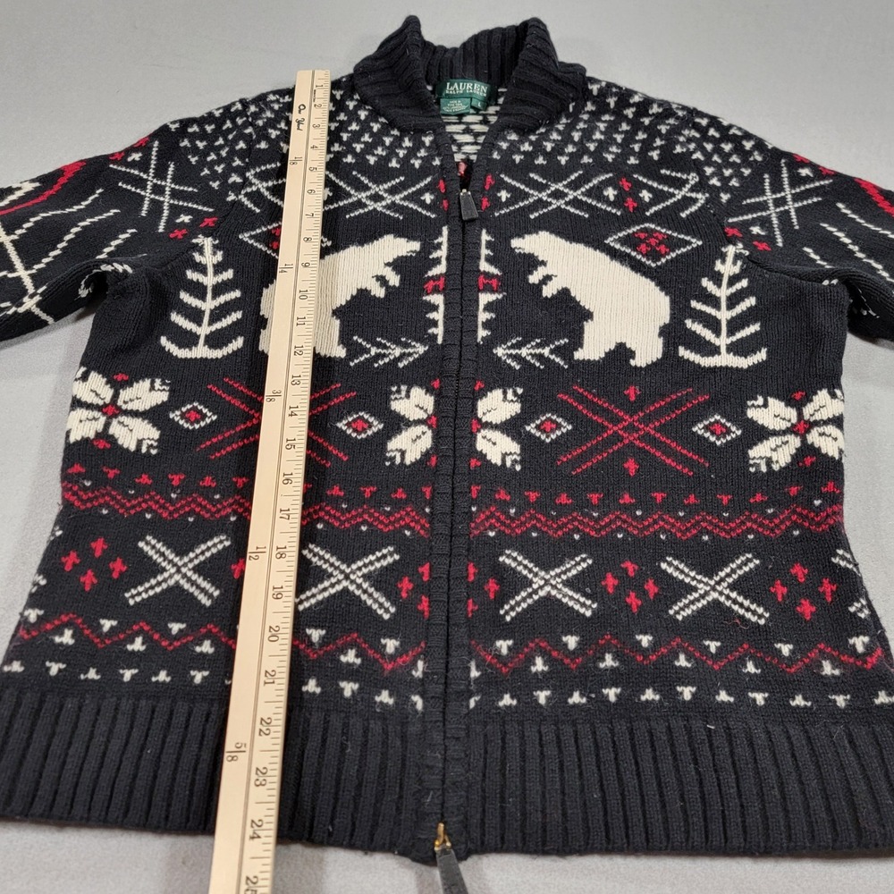 Vintage Lauren Ralph Lauren Cardigan Sweater Fair Isle Lambswool Zip Women's L - Picture 7 of 11